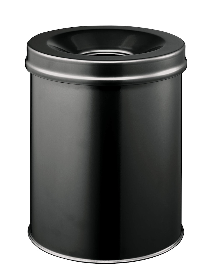 image 1 of Durable Fire Extinguishing Metal Waste Bin | TUV Certified | 15L | Black