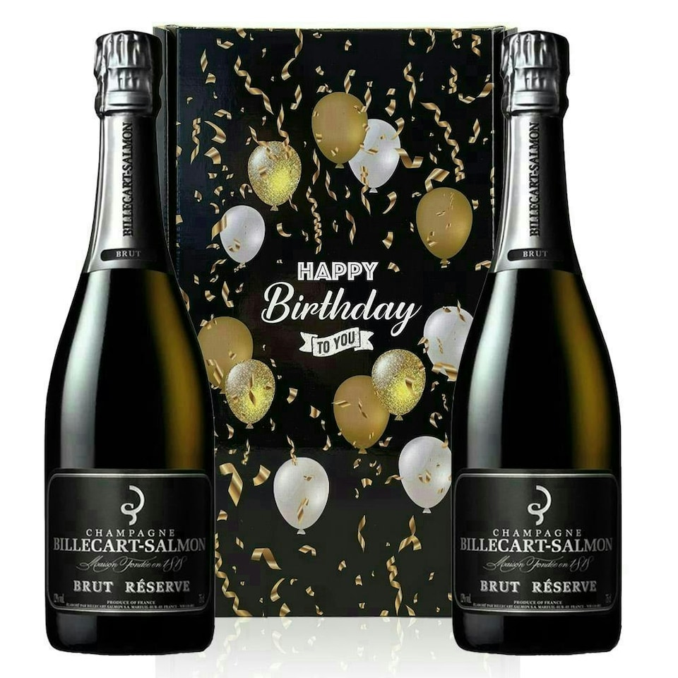 Billecart Salmon Le Reserve Champagne, Happy Birthday Twin Gift Box (Case of 2, 75cl) 12% abv