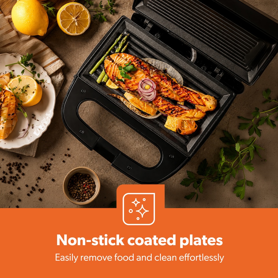image 1 of GEEPAS Panini 2-Slice Sandwich Toasting Press & Grill 750W - Black