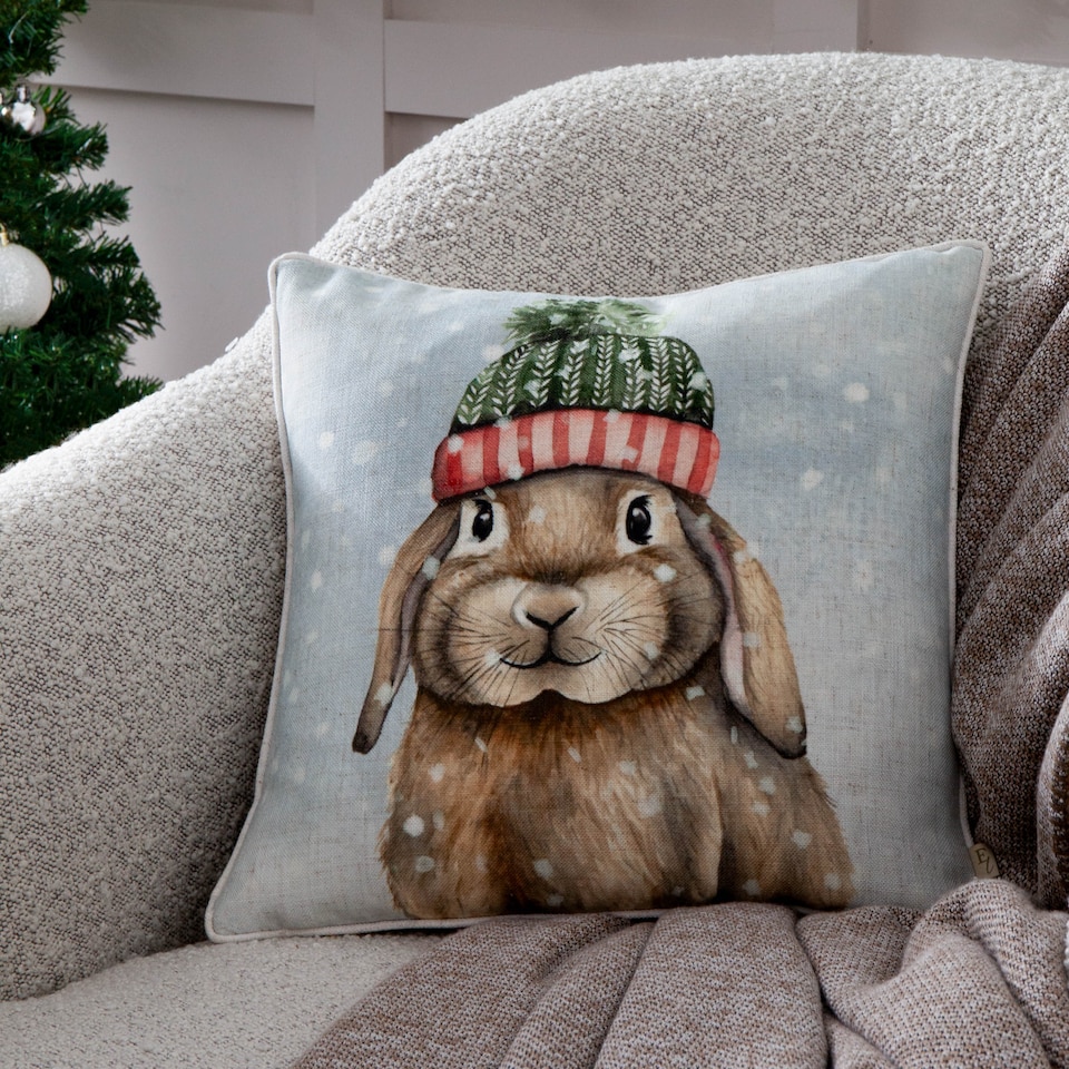 image 1 of Evans Lichfield Winter Rabbit Printed Cushion, , 43 x 43cm