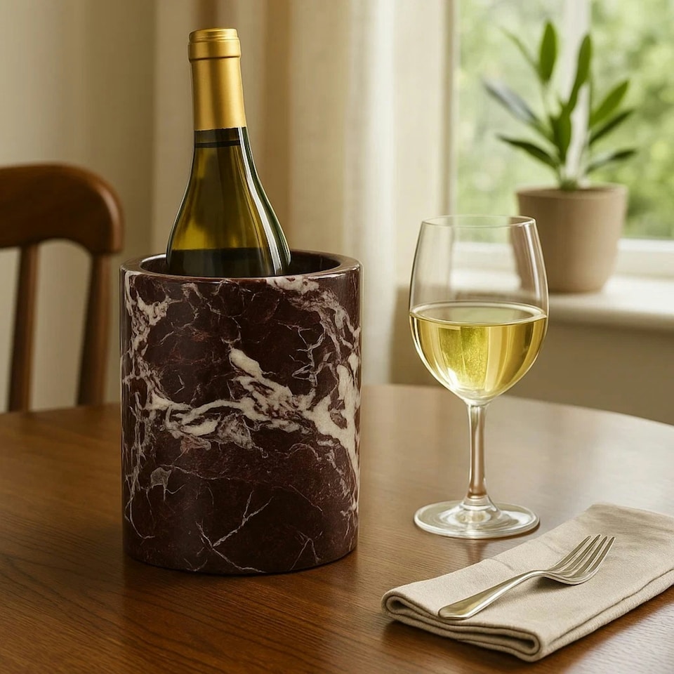 image 1 of Interiors by Premier Red Marble Wine Cooler, Long-lasting Outdoor Ice Bucket, Easy to Assemble Outdoor Bucket