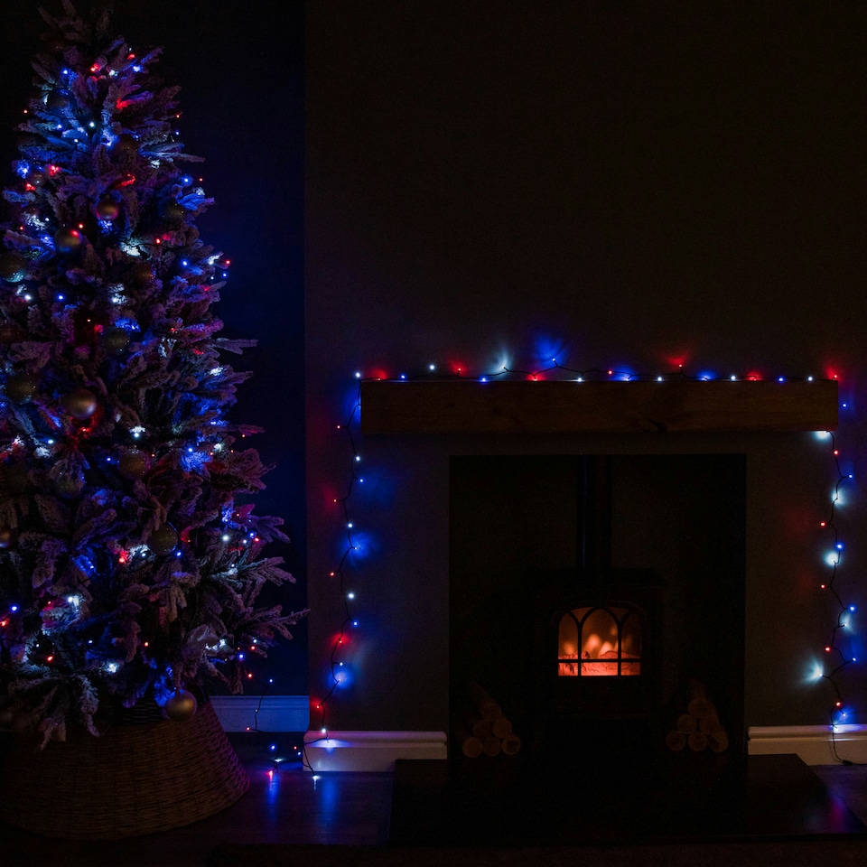 image 1 of 38.3m 480 LED SupaBrights Multi-Action Christmas String Lights with Timer in Blue, Red & White