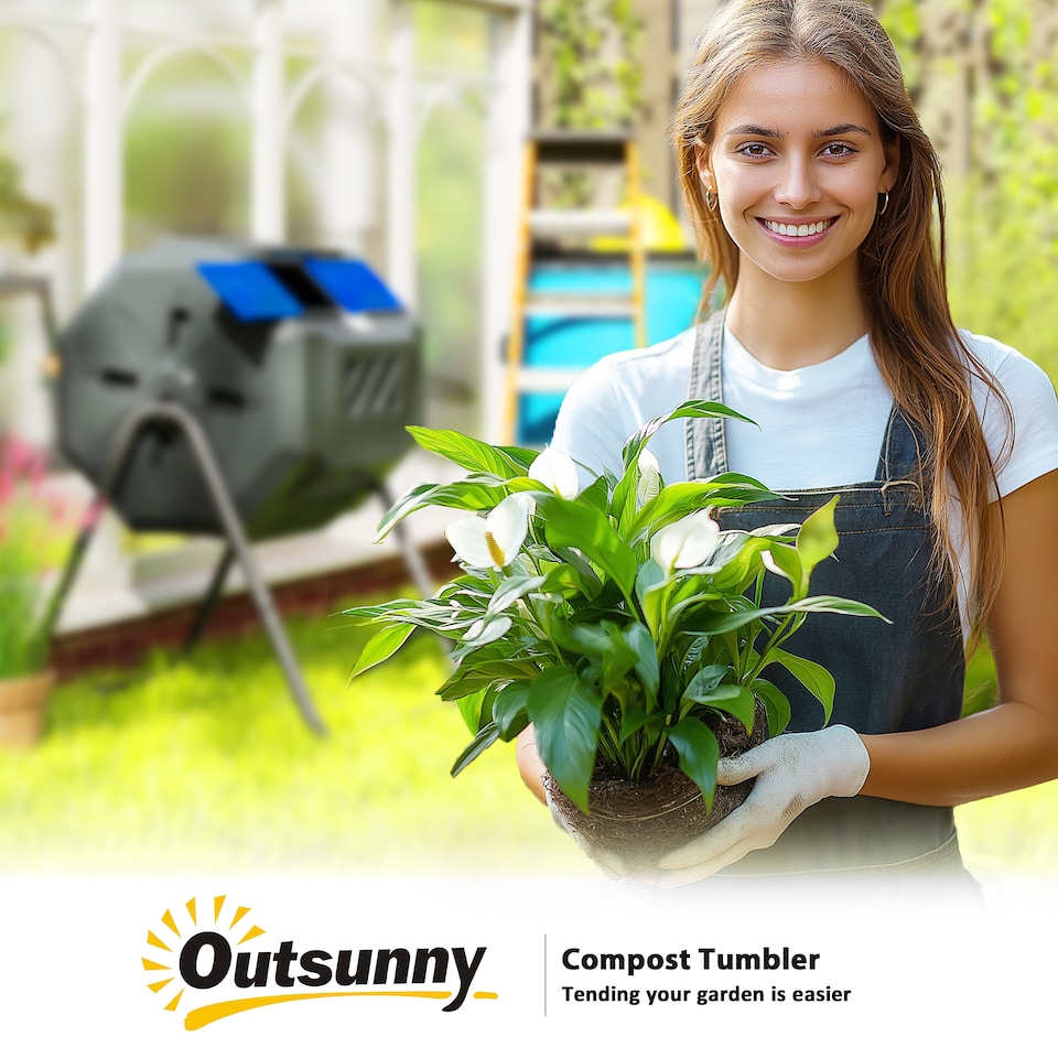 image 1 of (Blue, 160L) Outsunny Outdoor Tumbling Compost Bin with Dual Chamber