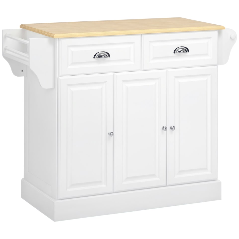 image 1 of HOMCOM Kitchen Island with Adjustable Shelf Storage Drawers and Cabinets White