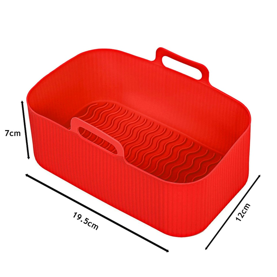 image 1 of SPARES2GO Rectangular Non-Stick Silicone Basket Drawer Liners for Air Fryer (Pack of 2, Red)