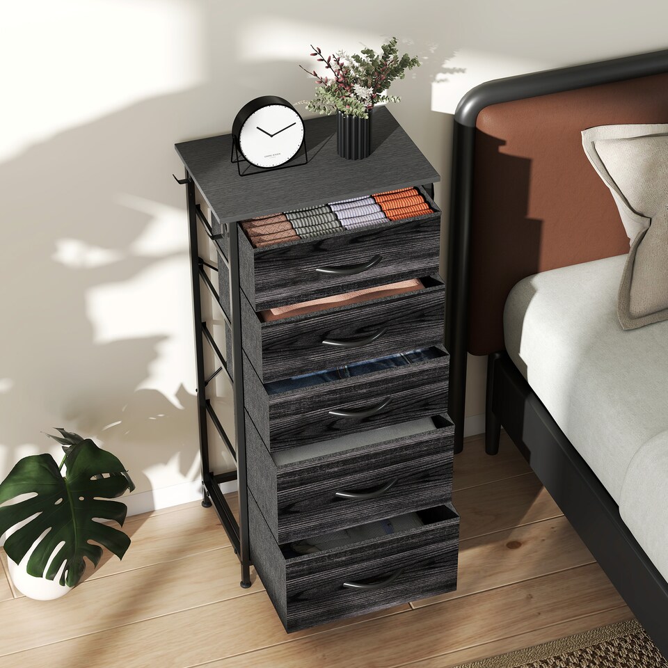 image 1 of HOMCOM Fabric Chest of Drawers, 5 Drawer Dresser for Bedroom, Black | Black | Black | 1