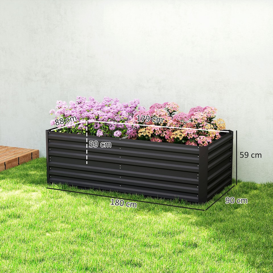 image 1 of Outsunny Raised Beds for Garden, Galvanised Steel Outdoor Planters with Multi-reinforced Rods for Vegetables, Plants, Flowers and Herbs, 180 x 90 x 59 cm, Black | Black