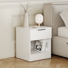 Vida Designs Trega 1 Drawer Bedside Chest Bedroom Storage Unit - (H) 41cm x (W) 39cm x (D) 28cm - White