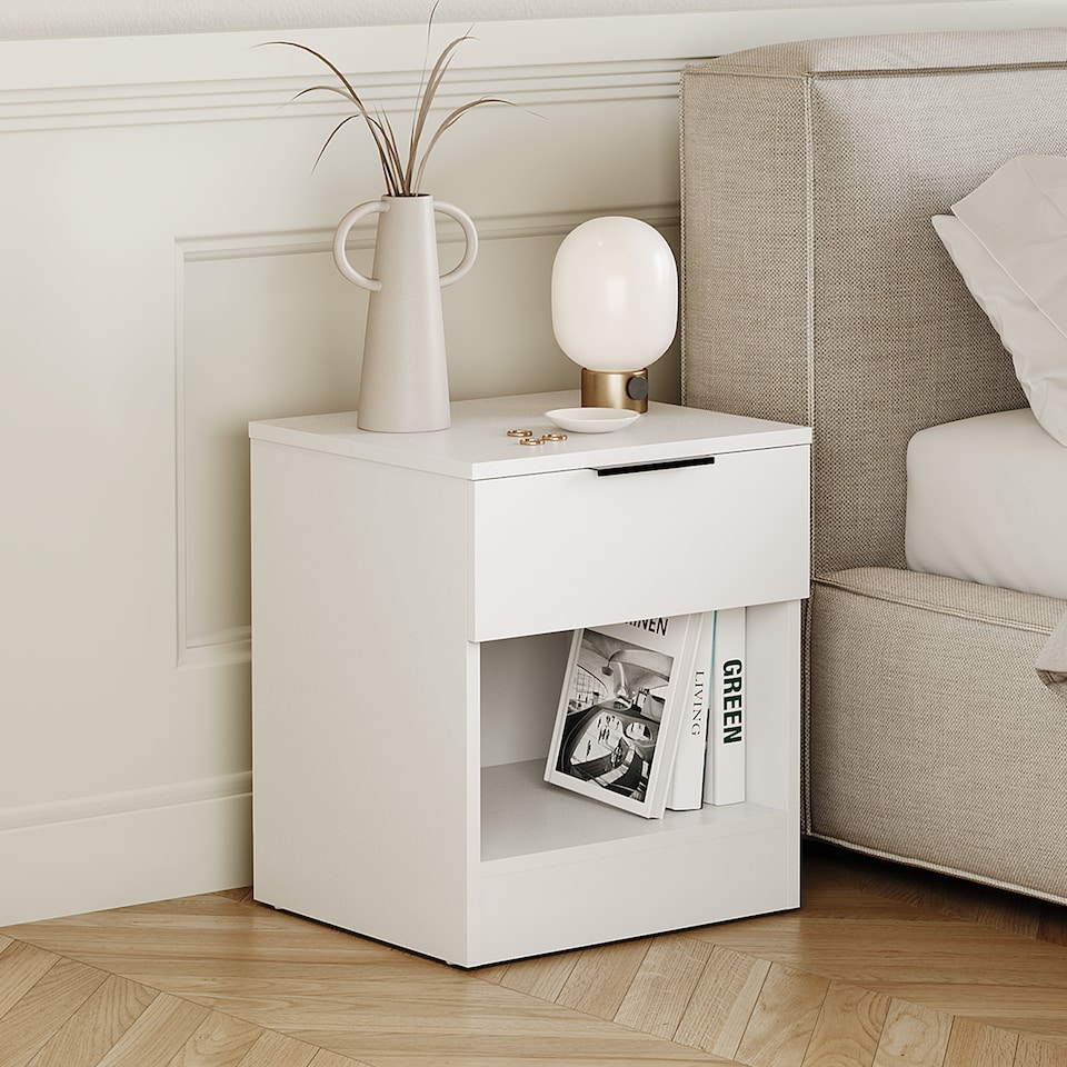 image 1 of Vida Designs Trega 1 Drawer Bedside Chest Bedroom Storage Unit - (H) 41cm x (W) 39cm x (D) 28cm - White