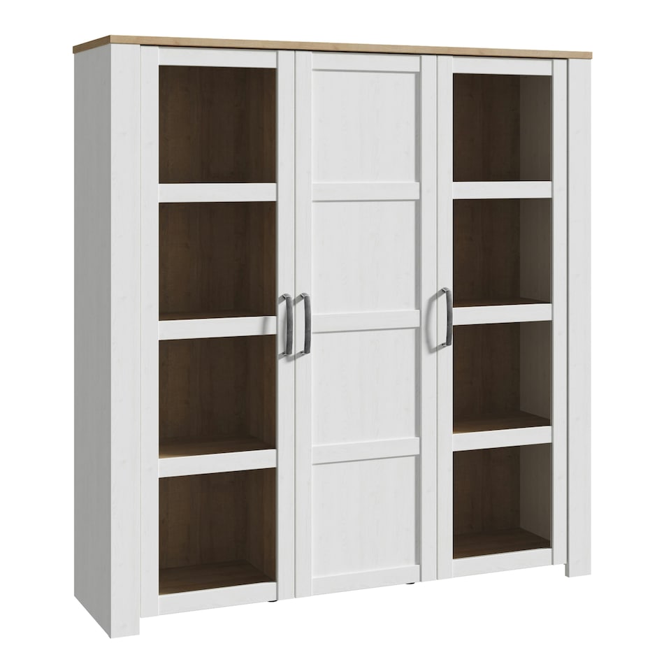 image 1 of Bohol 3 Door Large Display Cabinet in Riviera Oak/White