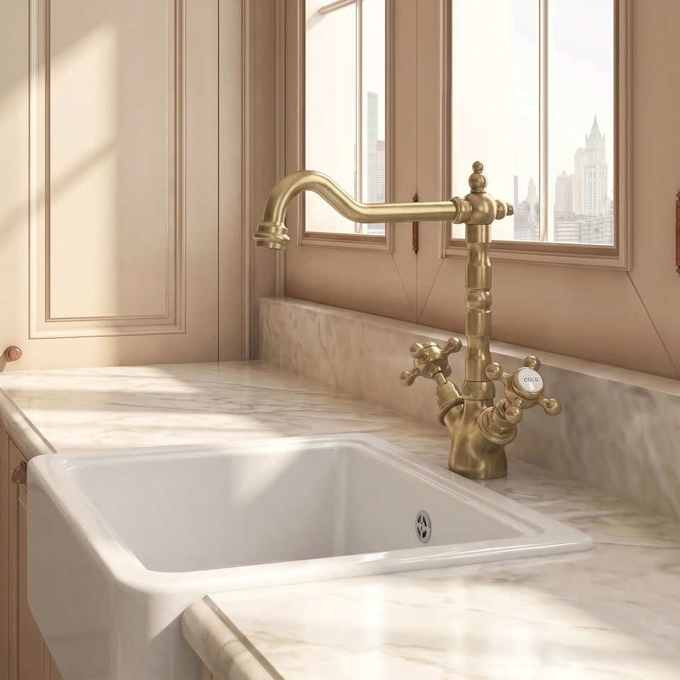 image 1 of Balterley Traditional French Classic Mono Sink Mixer Tap | Copper | Brushed Brass | 1