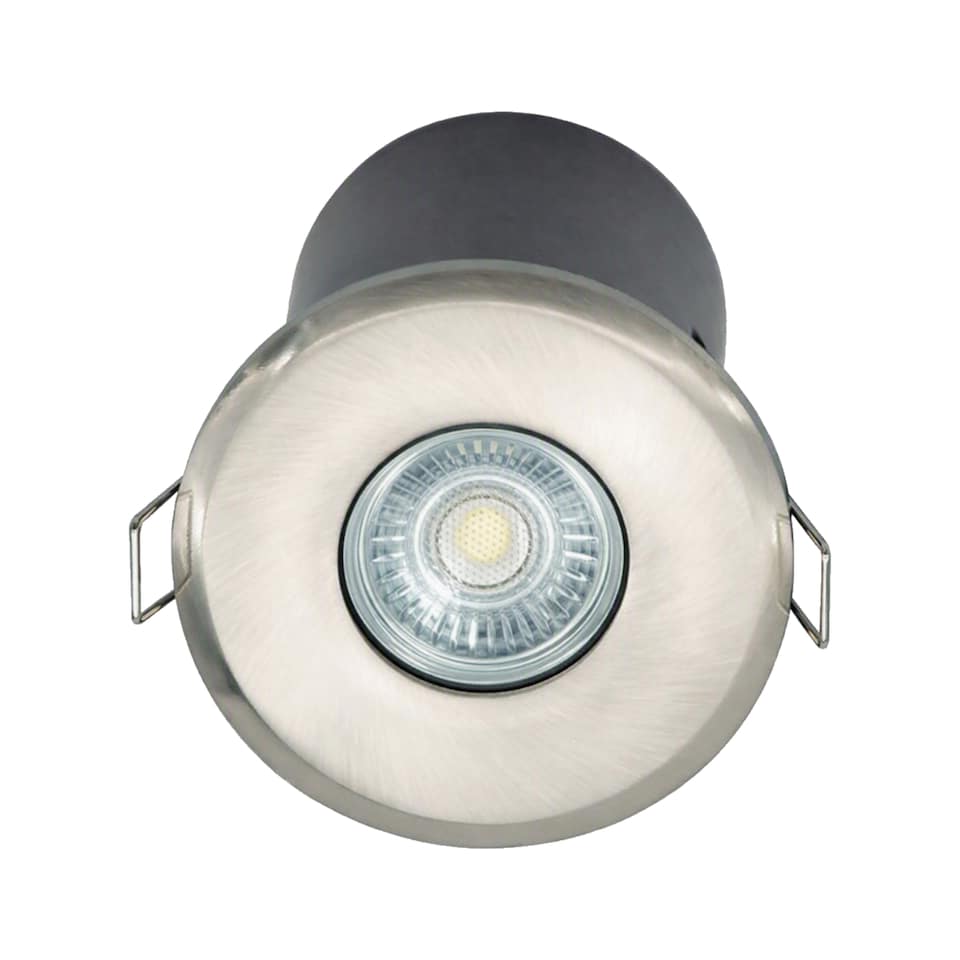 image 1 of Set of 16 Fire Rated Bathroom Recessed Downlights - Brushed Steel IP65 | Chrome | Brushed steel plate and clear glass diffuser | Large | 16