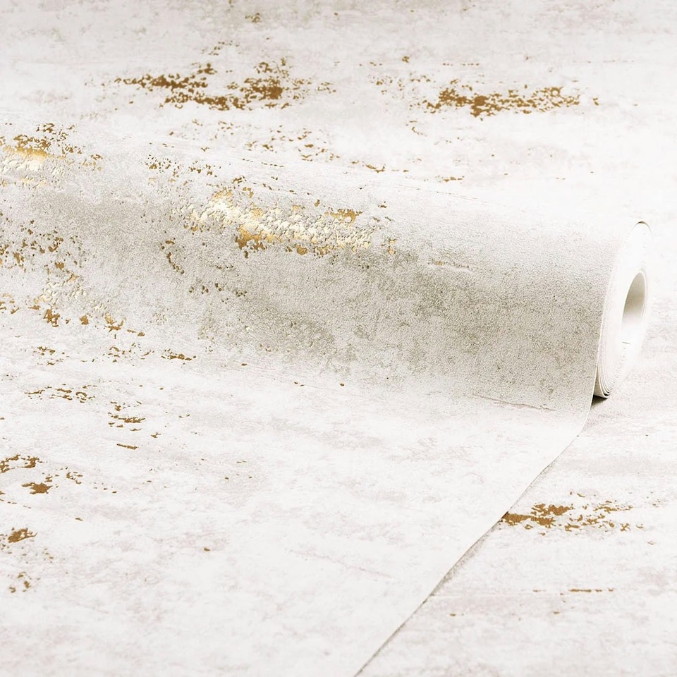 image 1 of Venice Industrial Metallic Wallpaper in Ivory and Gold Multi