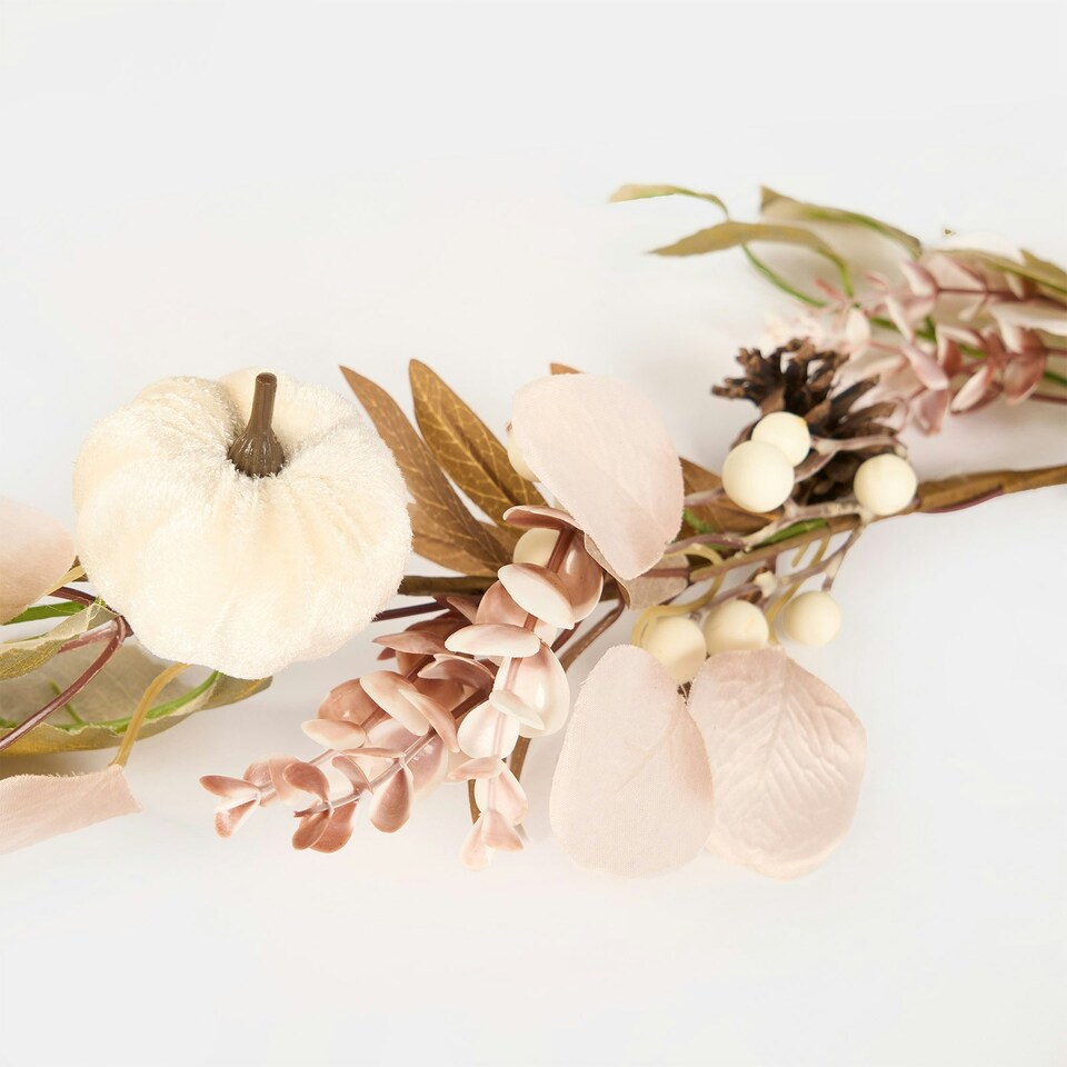 image 1 of OHS Autumnal Pumpkin Velvet Artificial Faux Home Table Mantle Decor Garland
