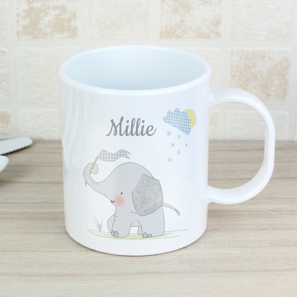 image 1 of Personalised Hessian Elephant Plastic Mug White