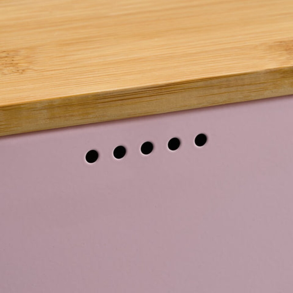 image 1 of Cooks Professional Diamond Pattern Bread Bin with Linen Bag & Bamboo Cutting Board Lid | Pink | Pink | 1