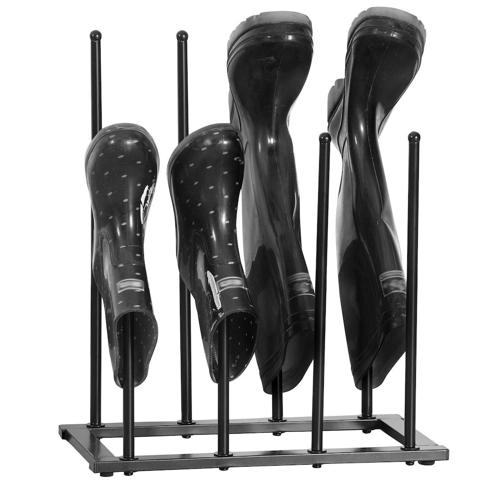 image 1 of 4 Pair Dryer Metal Welly Walking Boot Stand Shoe Rack Garden Shed Home Storage Black