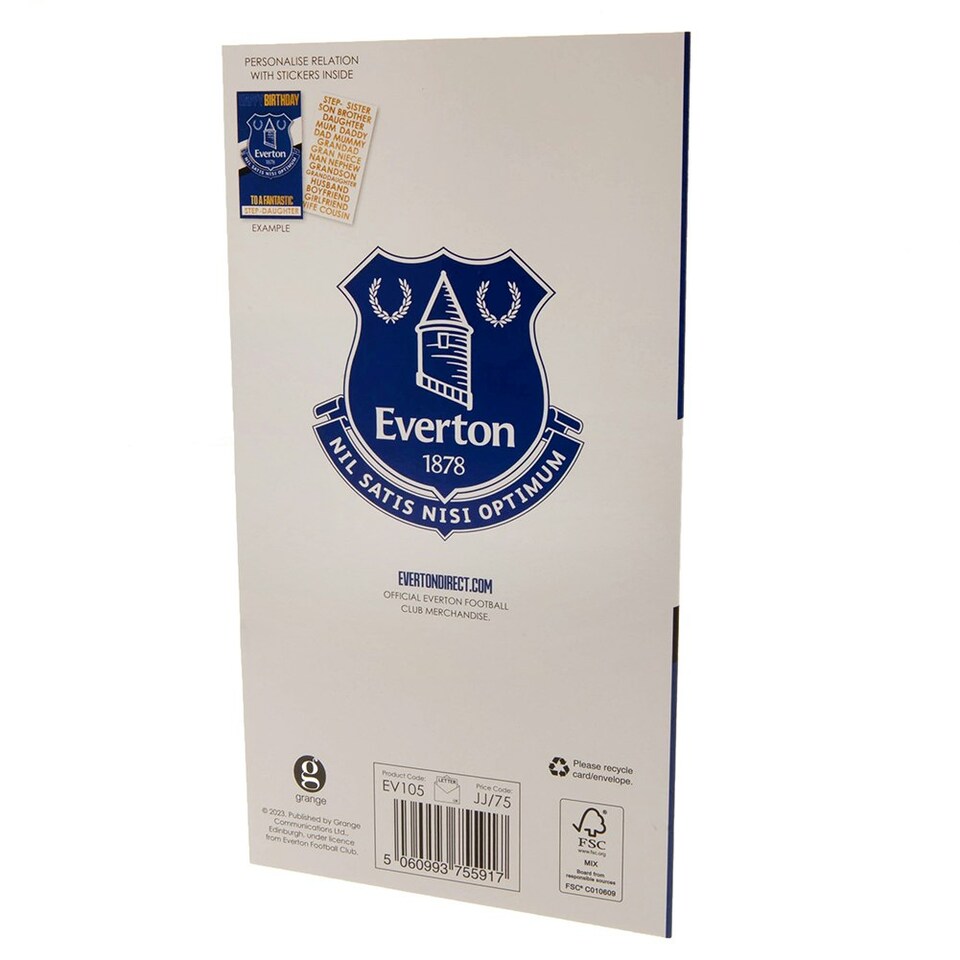 image 1 of Everton FC Customisable Birthday Card With Stickers - Blue/White/Gold - One Size