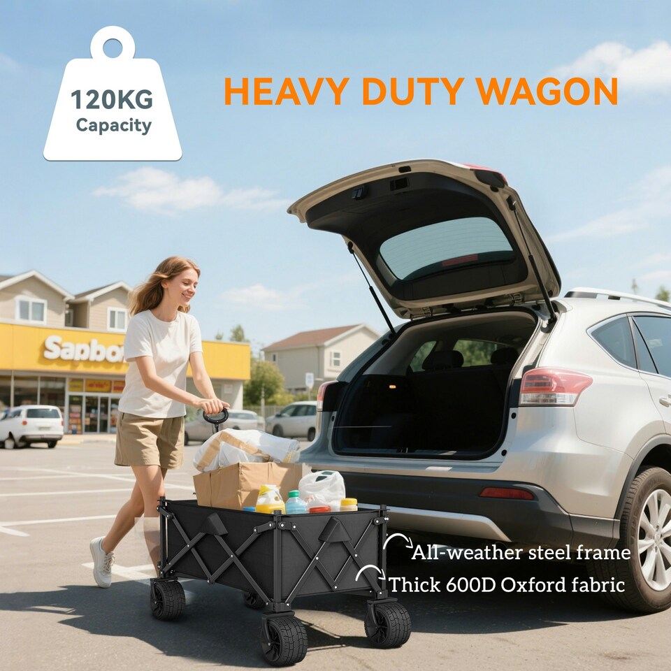 image 1 of Outsunny Foldable Garden Cart, Outdoor Utility Wagon with Carry Bag, Camouflage