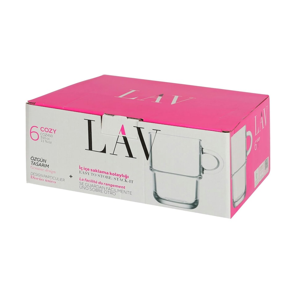 image 1 of LAV Cozy Stacking Glass Coffee Cups - 350ml - Pack of 6 Clear