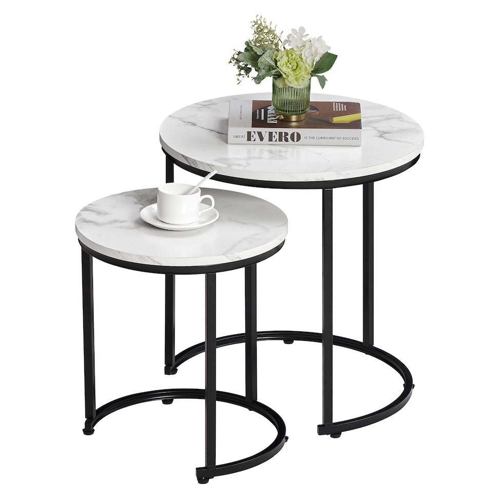 image 1 of Vida Designs Brooklyn Round Nest of Tables 2 Piece Set Nesting Sofa Bedside Side Table, Marble