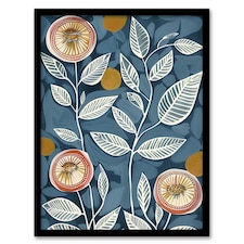 Folk Art Flower Line Patterns Pink Bedroom Black Framed Wall Art Print A4