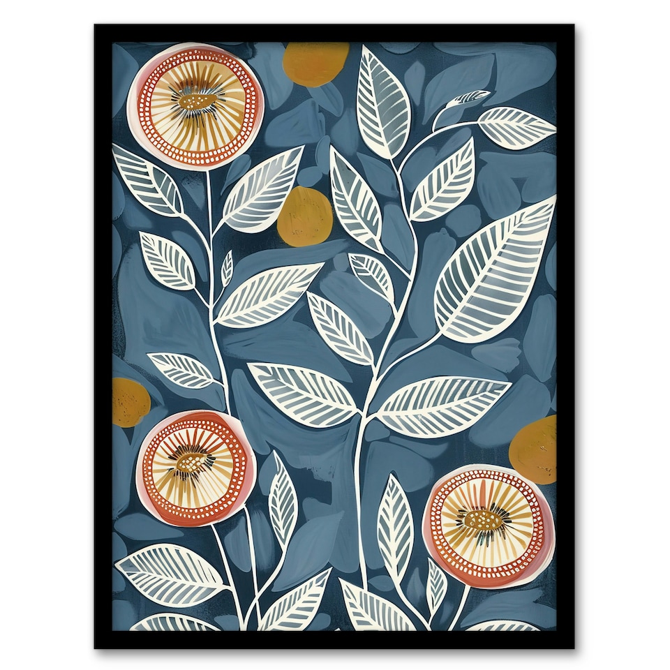 image 1 of Folk Art Flower Line Patterns Pink Bedroom Black Framed Wall Art Print A4