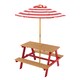 image 1 of Teamson Kids Children's Wooden Picnic Table with Umbrella for Outdoor Garden Play, Red