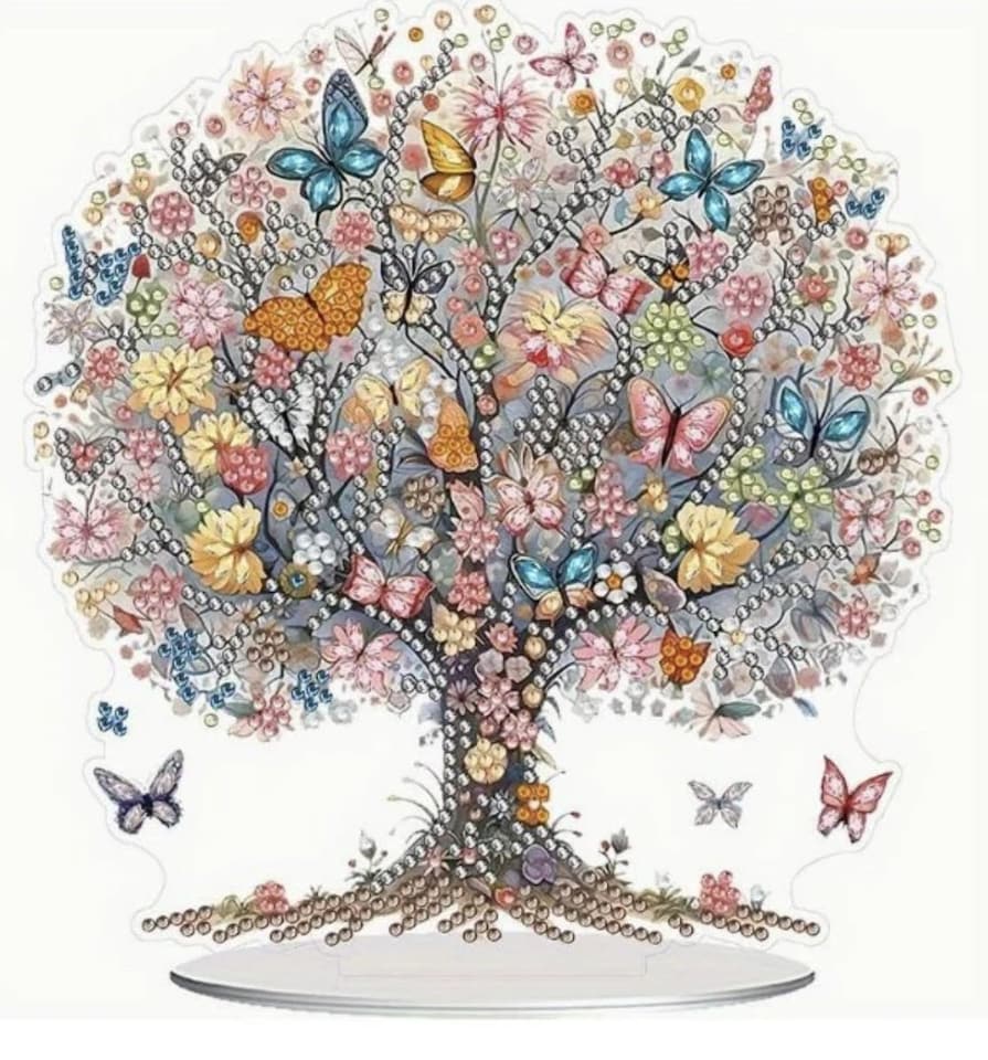 image 1 of Floral Butterfly Tree Diamond Painting Art Kit
