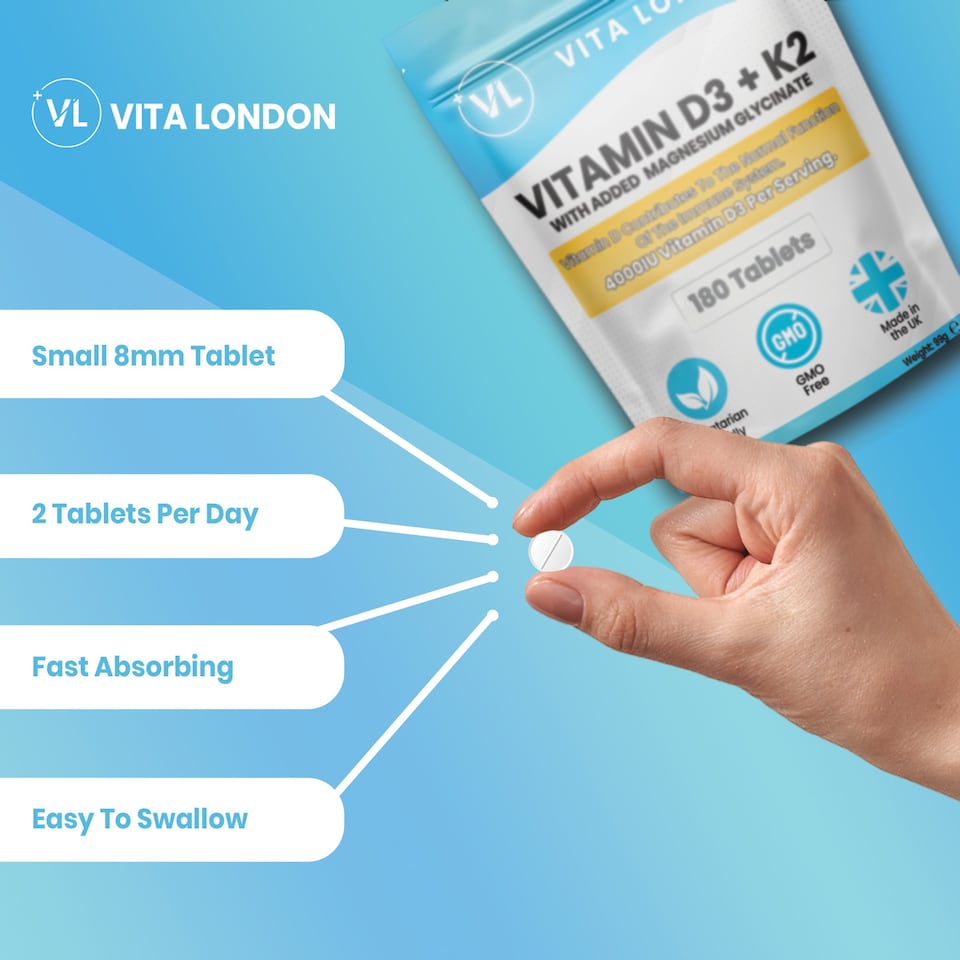 image 1 of Vitamin D3 4000IU With K2 + Magnesium Glycinate Supplement - 180 Tablets