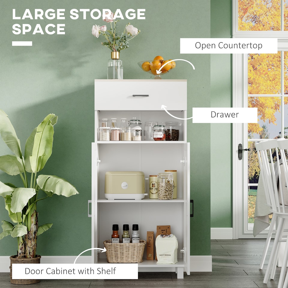 image 1 of HOMCOM Kitchen Cupboard Storage Cabinet with Drawer, Countertop, White