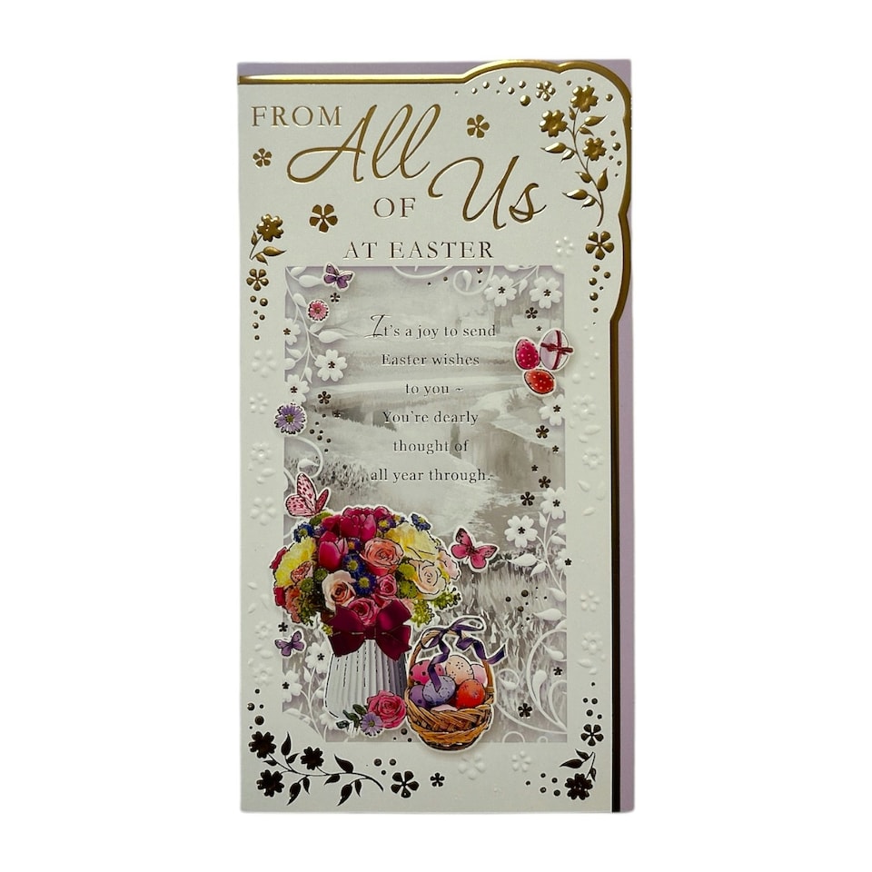 image 1 of From All Of Us Flower Vase and Eggs Design Easter Card