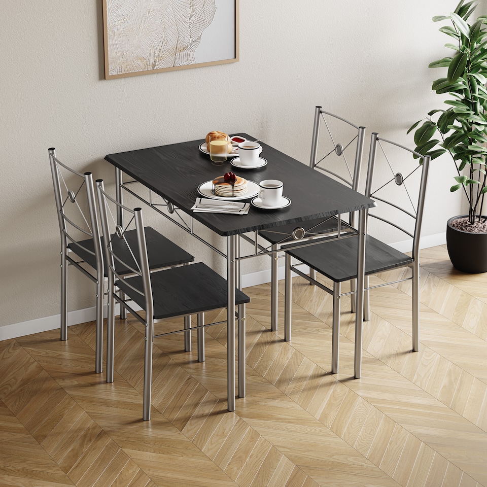 image 1 of Vida Designs Roslyn 4 Seater Dining Set 3 Piece Table & Bench Set, Black