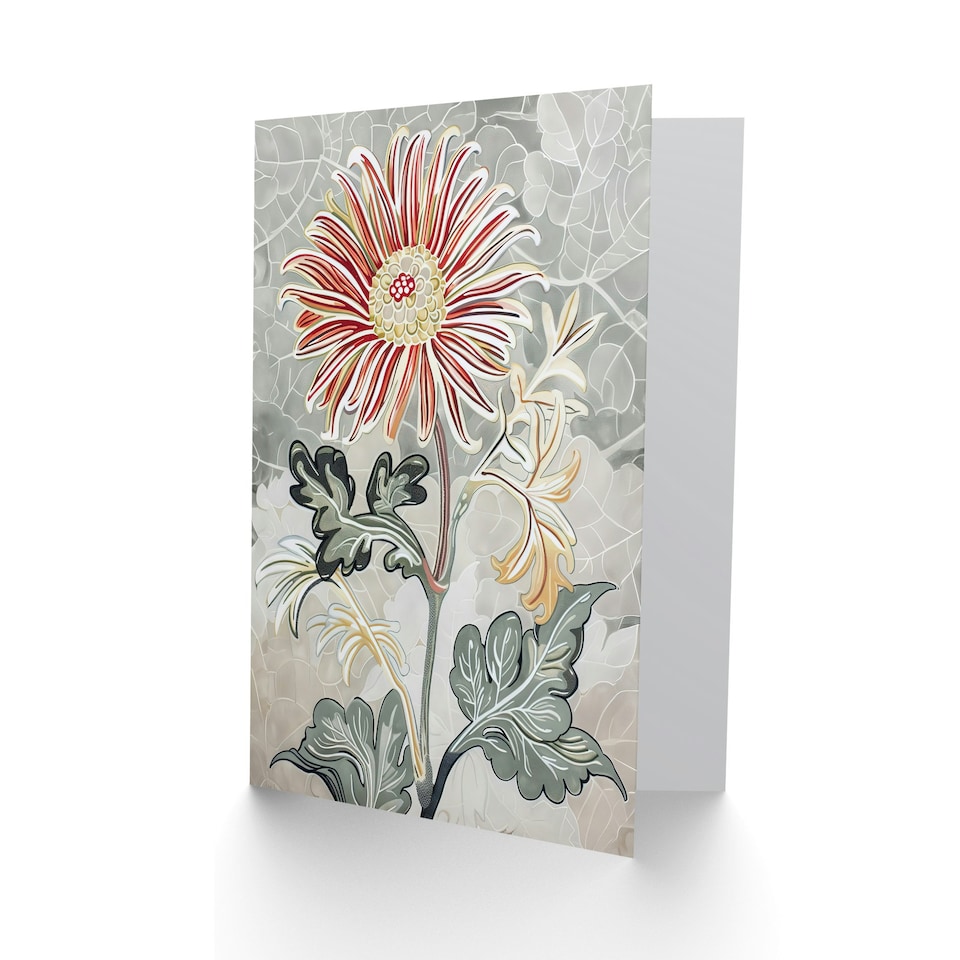 image 1 of Red Chrysanthemum Flower Floral Botanical Her Birthday Card