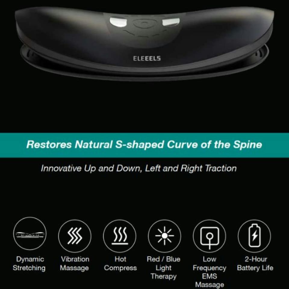 image 1 of Eleeels R4 Lumbar Traction Device for Back Pain Relief with Vibration Massage and Light Therapy Black | One Size