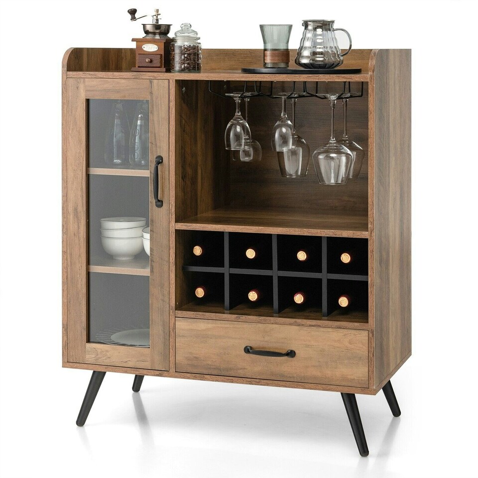 image 1 of COSTWAY Kitchen Storage Cabinet Wine Cabinet Sideboard Grey