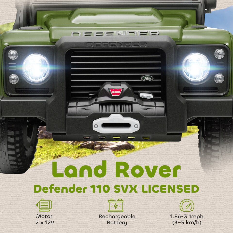 image 1 of AIYAPLAY Land Rover Licensed Electric Car for Kids, 12V Battery-Powered Kids Ride On Car with Remote Control, Music, Horn, Suspension Wheels, LED Lights, Off-Road Toy for 3-5 Years Old, Green