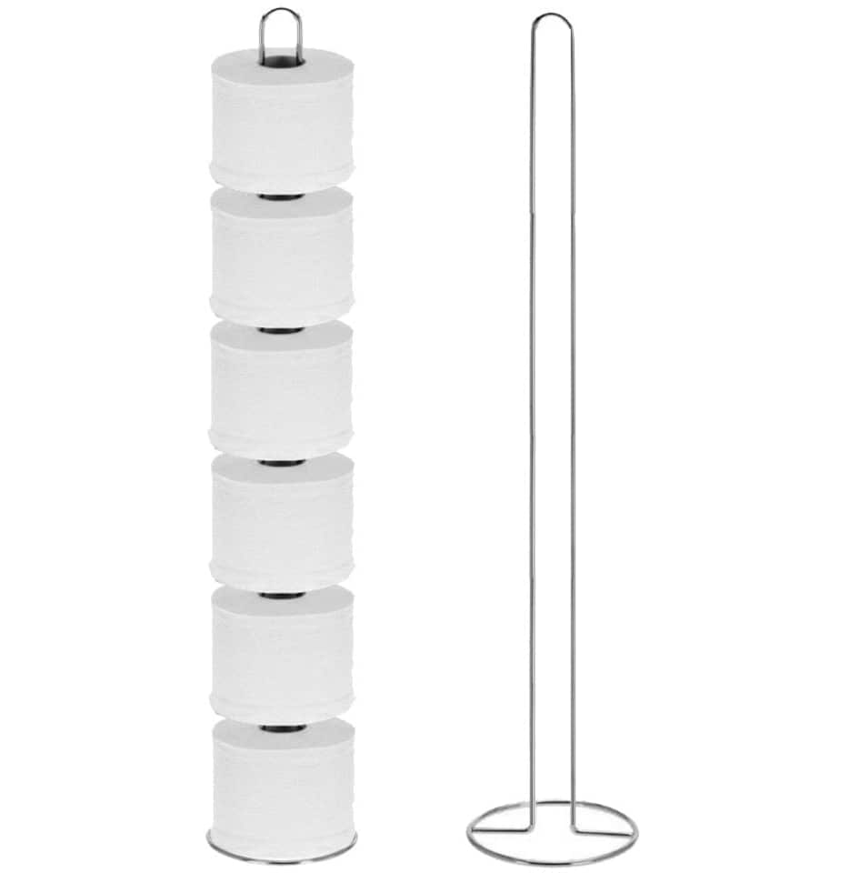 image 1 of Freestanding Toilet Holder Paper Tissue Chrome Storage Stand Holds Up To 6 Rolls