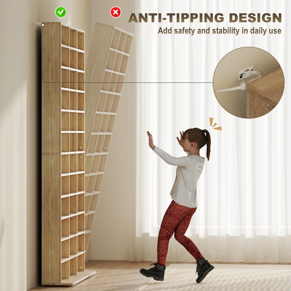 image 1 of HOMCOM 1116 CD/ 528 DVD Storage Unit, Media Storage Shelf, Wooden Display Unit with Adjustable Shelves, 102 x 195 cm, Oak Tone | White