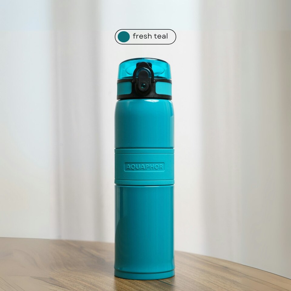 image 1 of AQUAPHOR Double Wall Insulated Stainless Steel City Cool Bottle with City Filter in Fresh Teal
