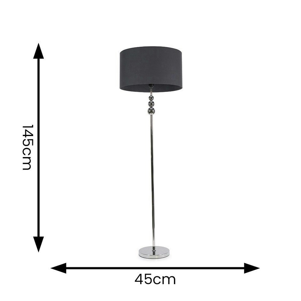 image 1 of ValueLights Marissa Charcoal Grey Fabric Drum Shade with Chrome Stacked Ball Floor Lamp with LED Bulb
