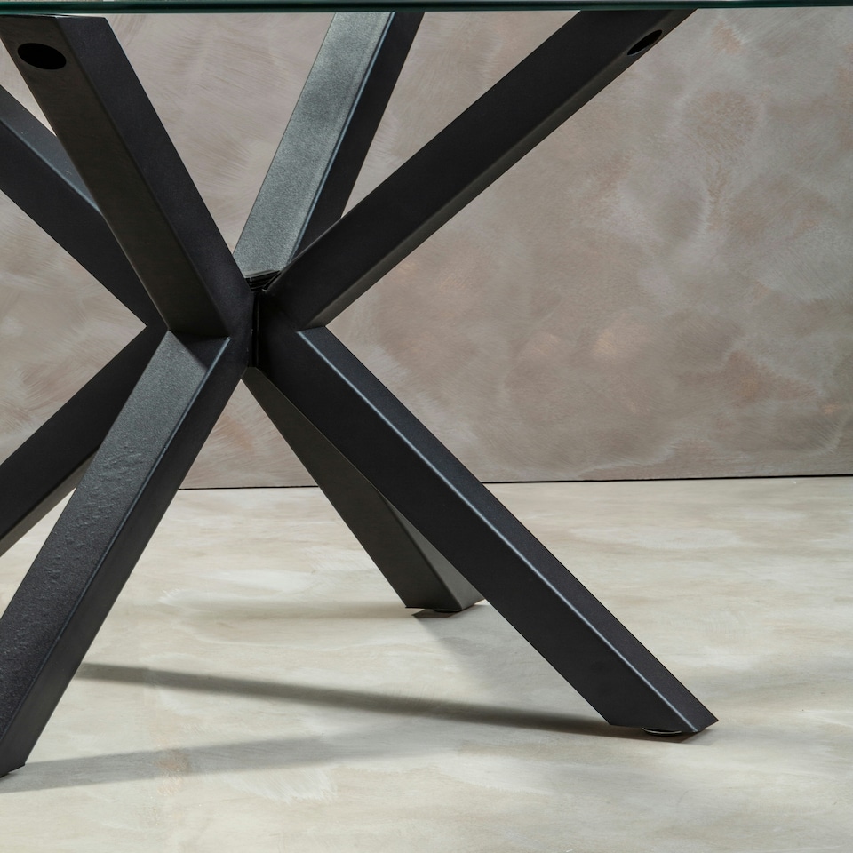 image 1 of Interiors By Premier Elegant Glass Top Dining Table With Black Metal Legs, Contemporary Dining Table, Sturdy Modern Table Black