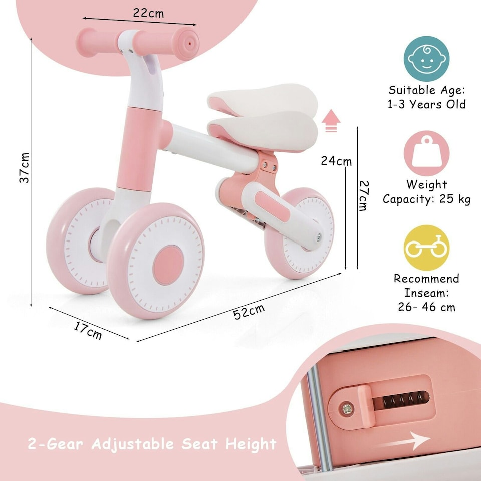 image 1 of COSTWAY Baby Balance Bike 4 Wheels Toddler First Bike Pink