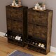 image 8 of Vida Designs 3 Drawer Shoe Cabinet Shoe Rack Storage Cupboard, Dark Wood