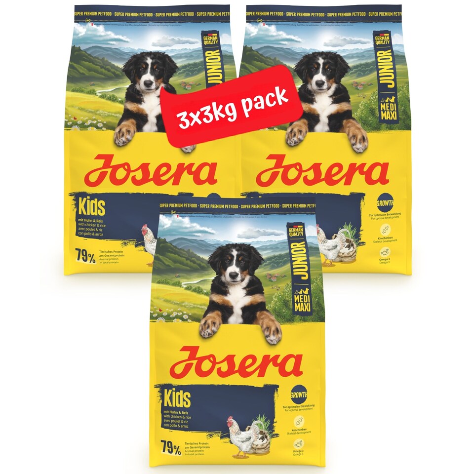 image 1 of Josera Junior Kids complete puppy food | Gluten-free | Medium & large breeds | Lots of meat | Optimal development | Omega 3 from Salmon Oil | 3x3kg