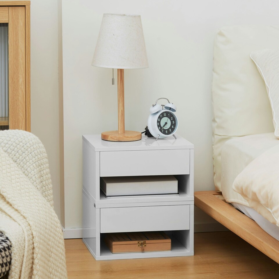image 1 of HOMCOM Floating Bedside Table Set of 2 Wall Mounted Nightstand W/ Drawer Black