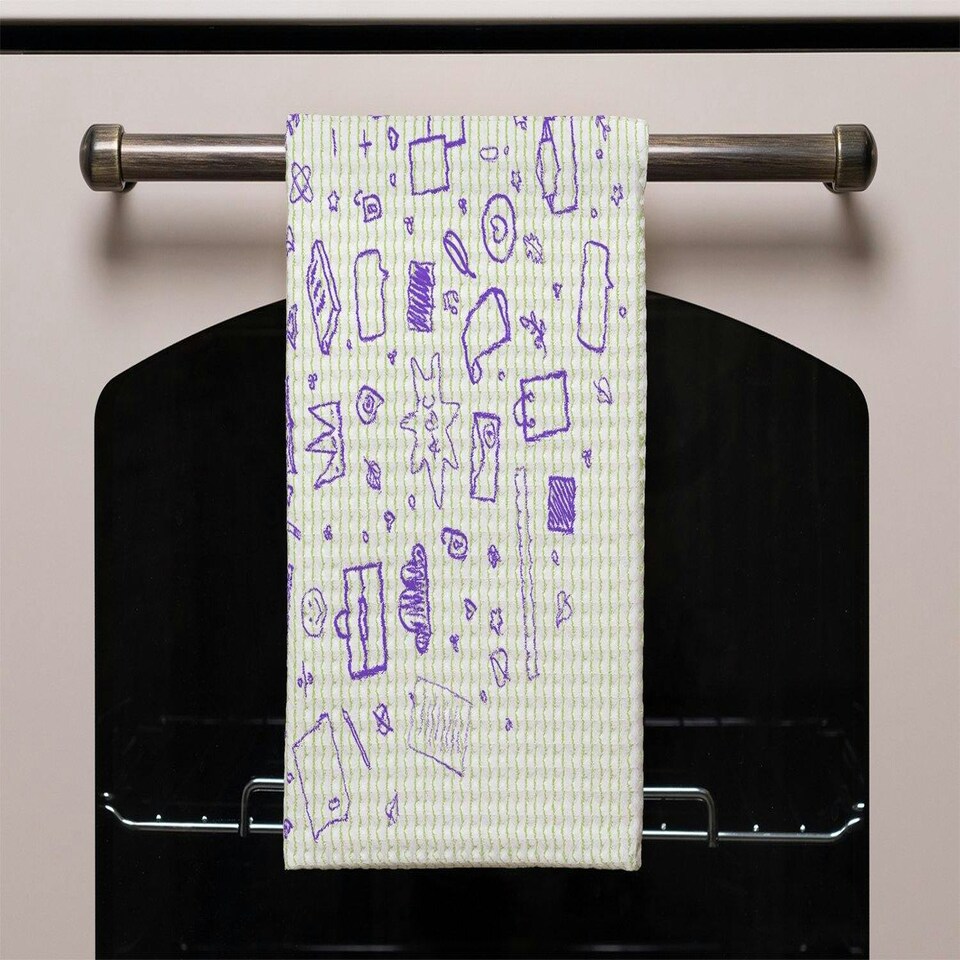 image 1 of Abstract line pattern with school supplies (Kitchen Towel)