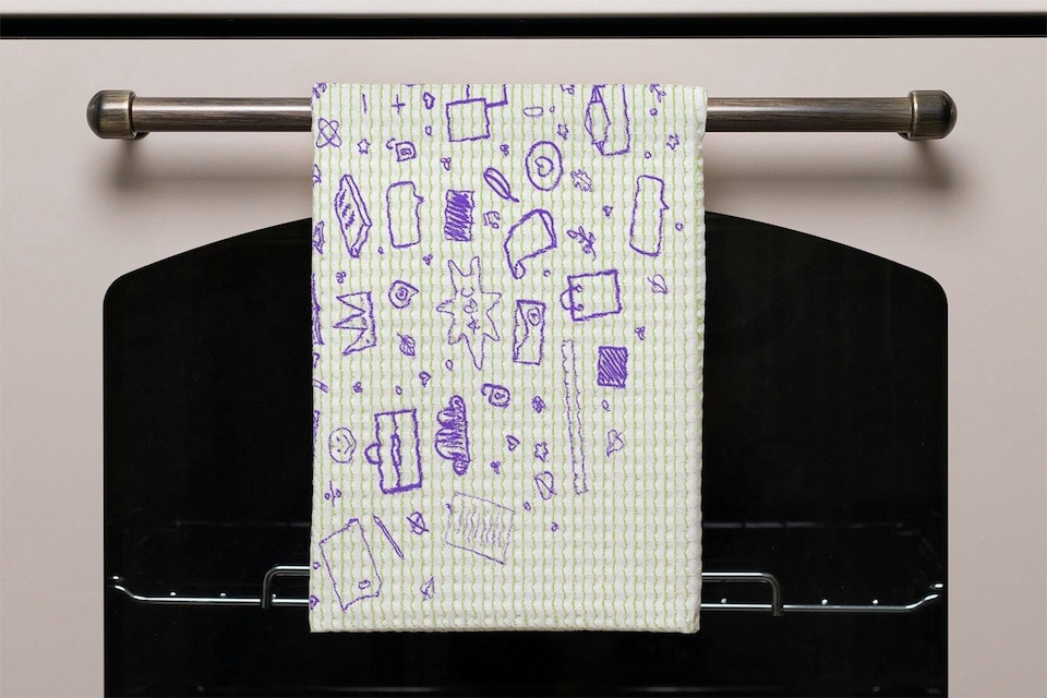 image 1 of Abstract line pattern with school supplies (Kitchen Towel)