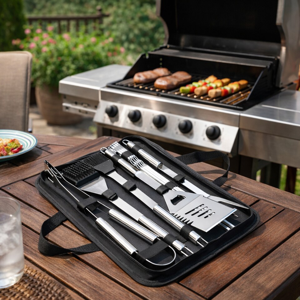 image 1 of KCT BBQ Tool Set 10 Piece Grill Accessories Utensils Cooking Tongs Spatula Kit