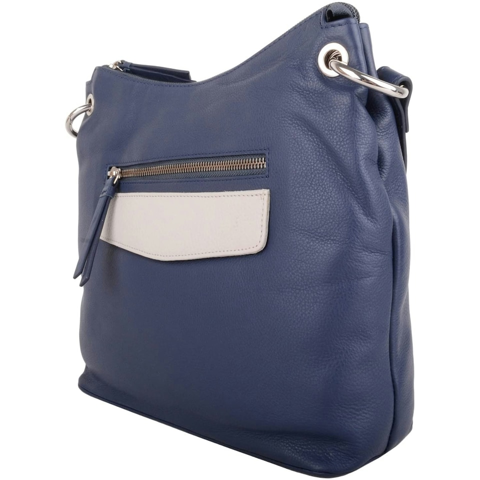 image 1 of Genuine Soft Leather Cross Body Shoulder Contrast Pocket Handbag Blue | Navy